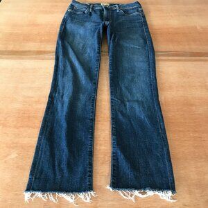 Mother Rascal Ankle Snippet Ankle Jeans Women 25 Blue Mid Rise Raw Hem Stretch